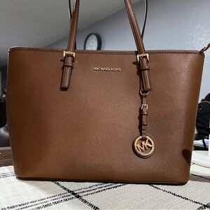 Michael Kors Brown Tote Bag with Gold Accents